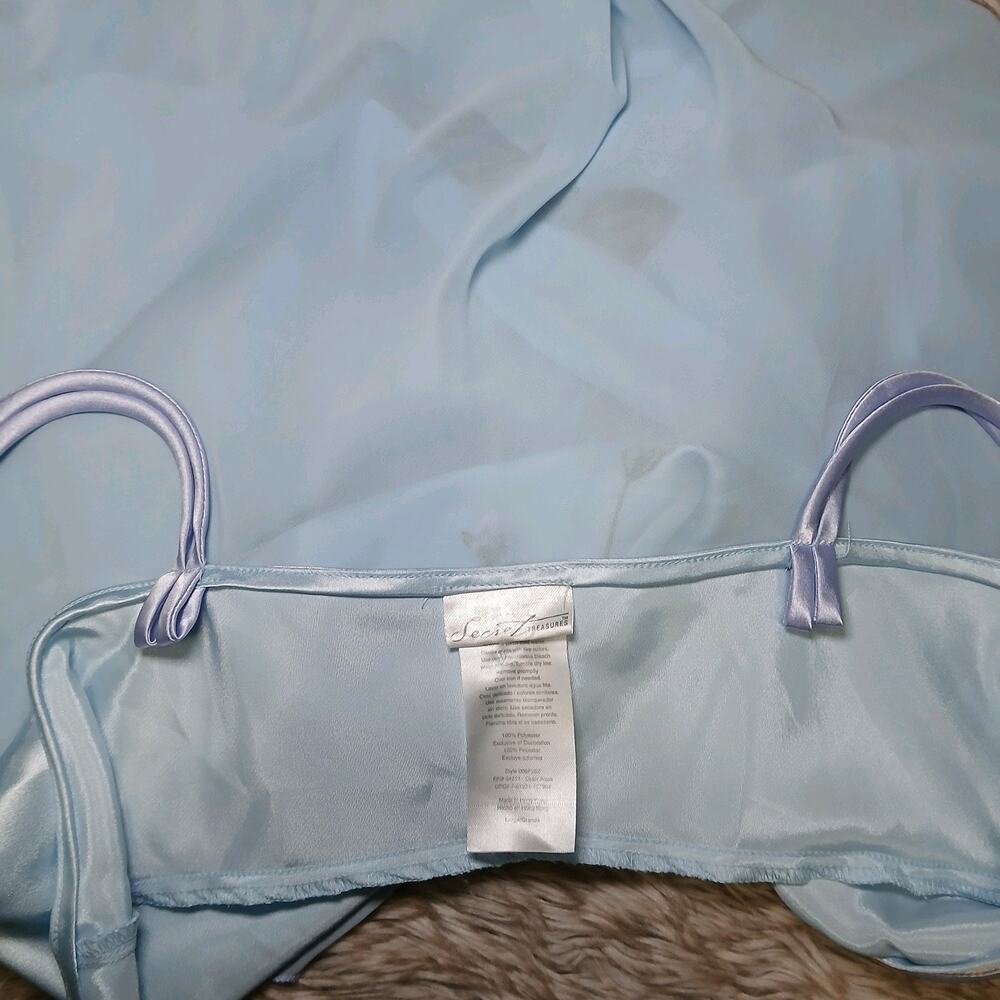 Women's Large Aqua Blue‎ Sheer Satin Embroidered Floral Butterfly Slip Lingerie - Picture 8 of 9